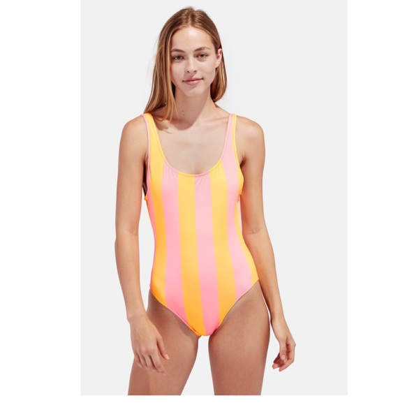 solid and striped pink one piece